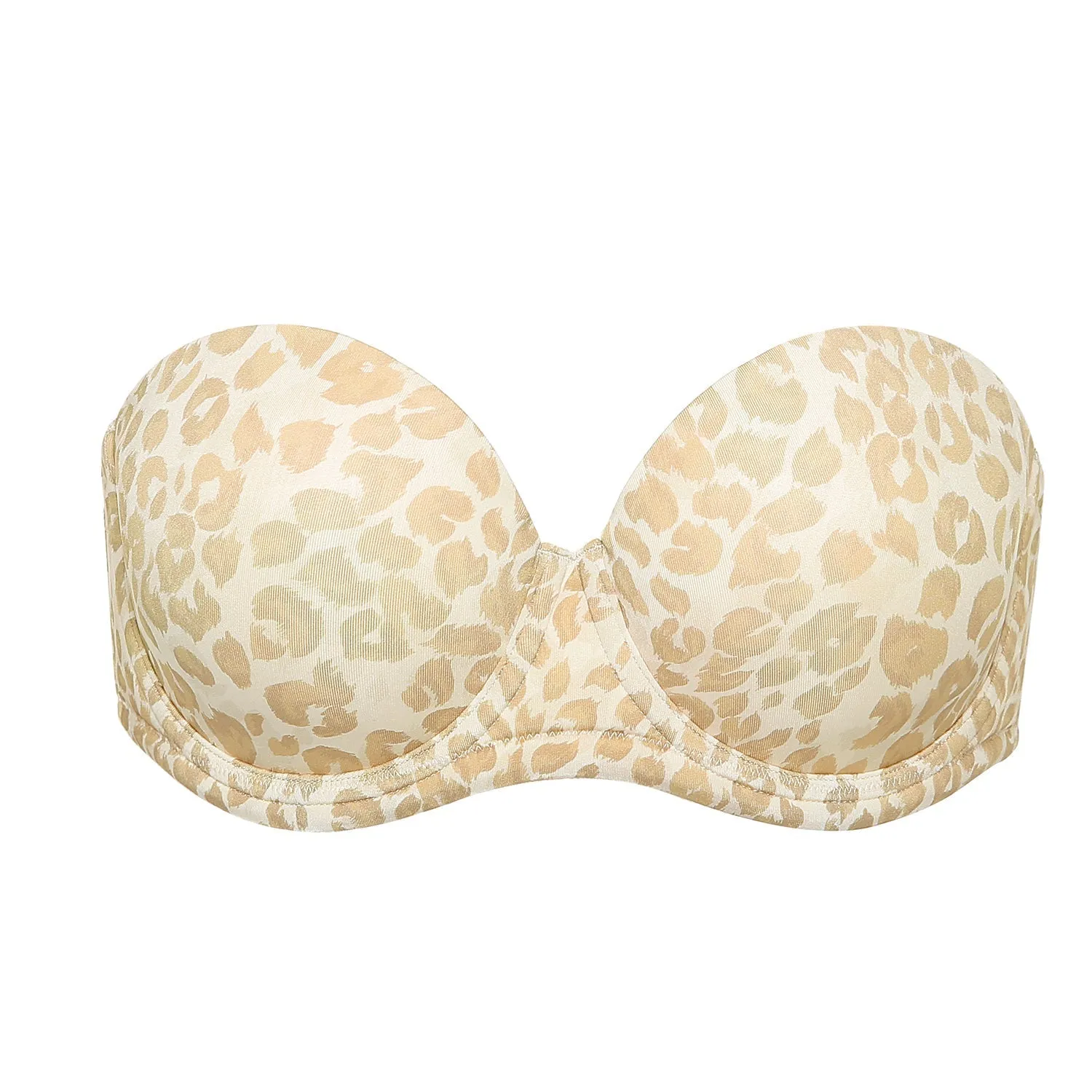 Beige Underwire Plus Size Full Coverage Printed Strapless Bra for Women