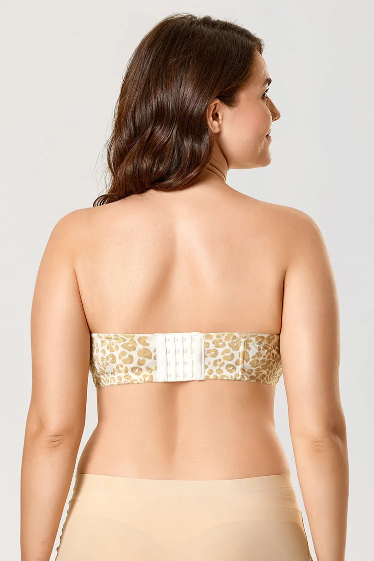 Beige Underwire Plus Size Full Coverage Printed Strapless Bra for Women