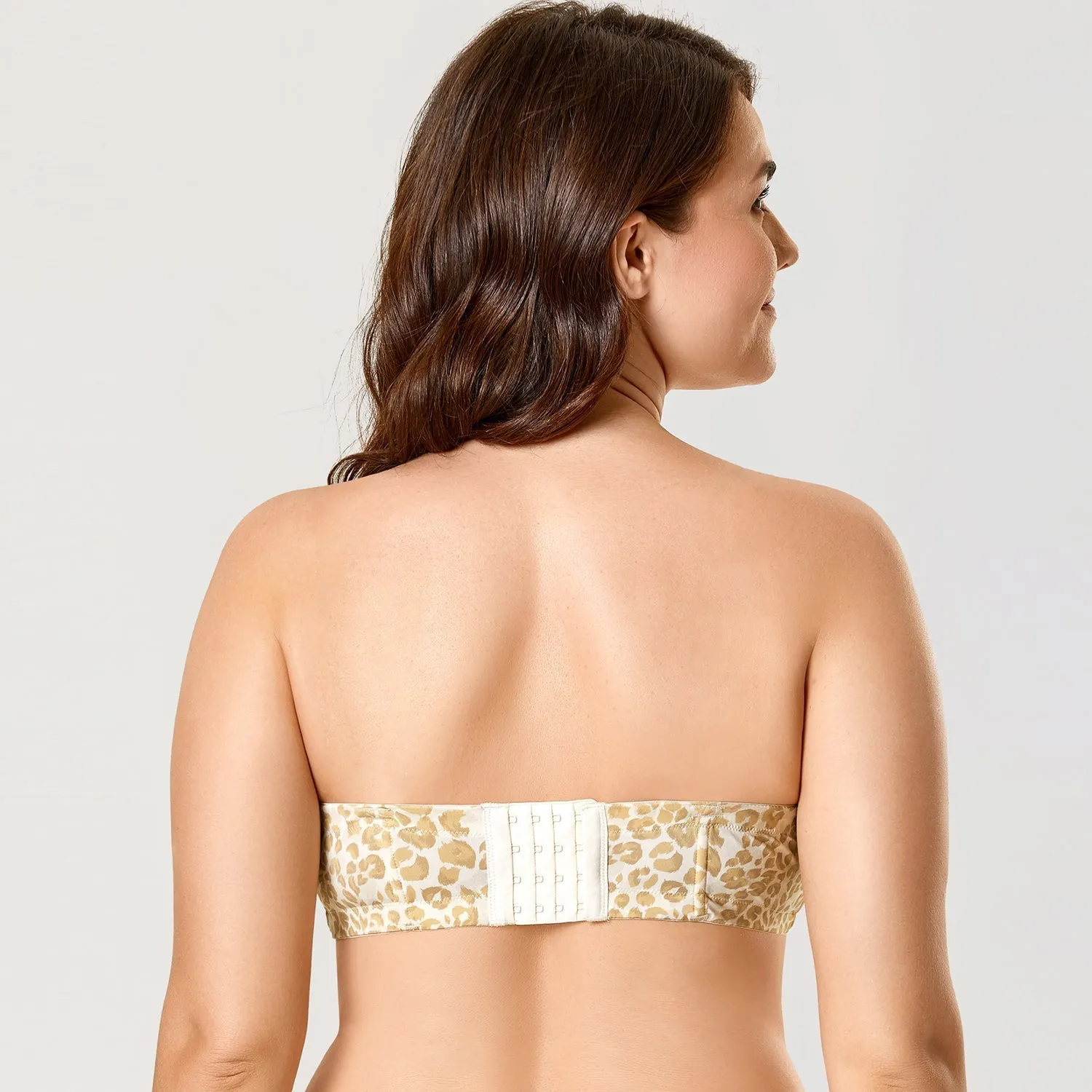 Beige Underwire Plus Size Full Coverage Printed Strapless Bra for Women
