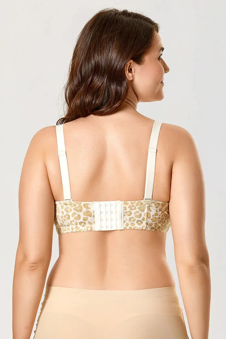Beige Underwire Plus Size Full Coverage Printed Strapless Bra for Women