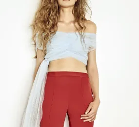 Blue Off-Shoulder Tulle Top