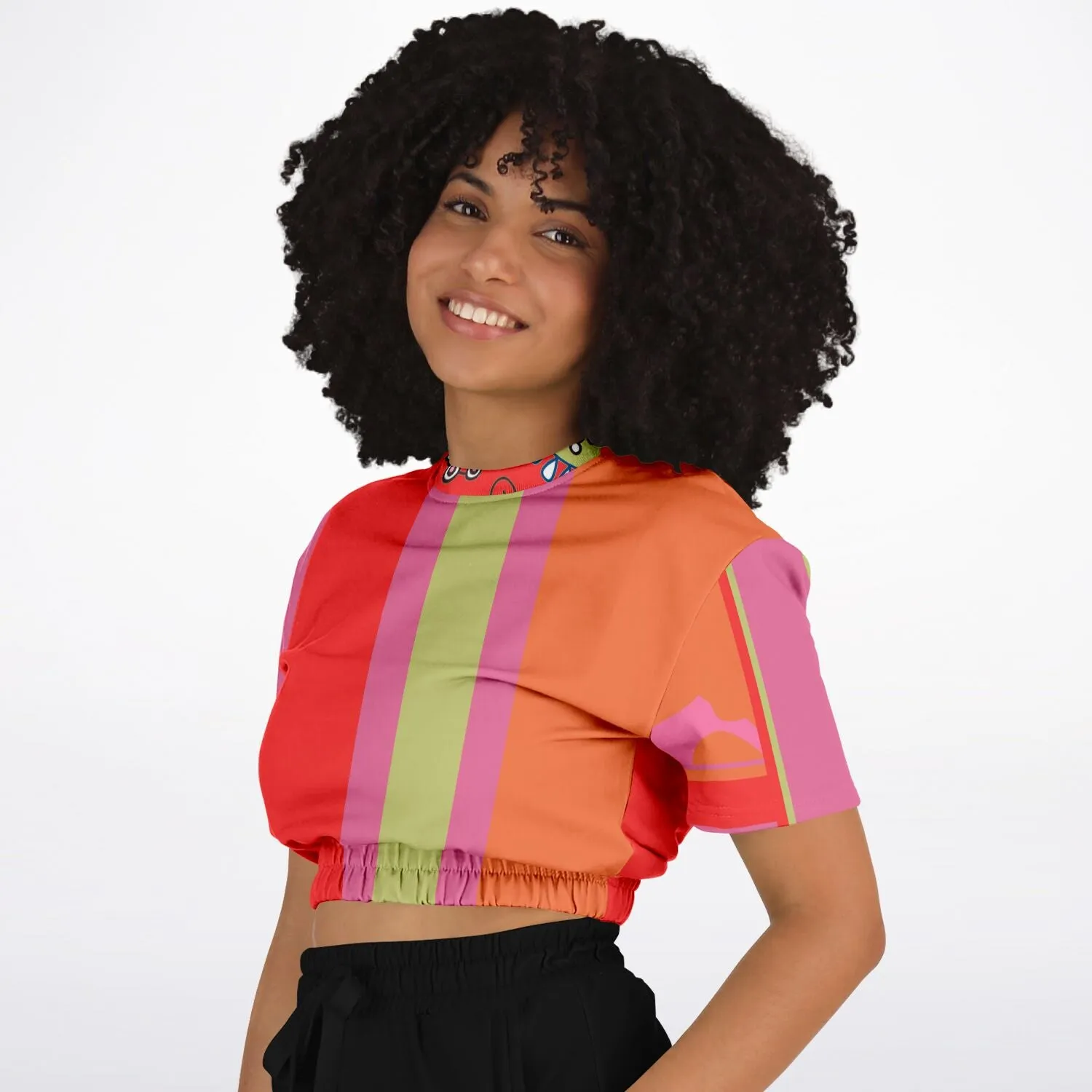 Chili Pepper Colorblock Camo Trio Short Sleeve Cropped Eco-Poly Sweater