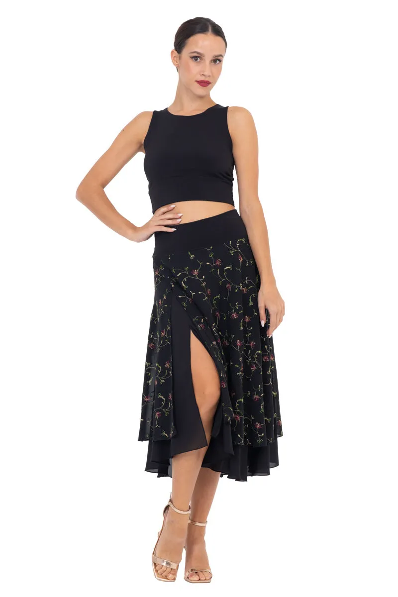 Delicate Floral Embroidered Georgette Two-layer Skirt