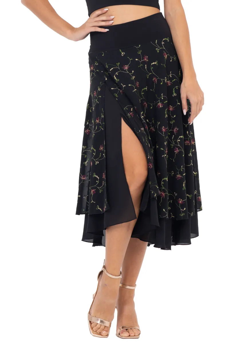 Delicate Floral Embroidered Georgette Two-layer Skirt