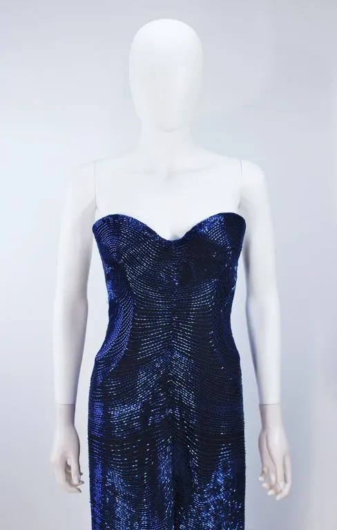 HALSTON Rare Blue Beaded Strapless Gown Size 2-6
