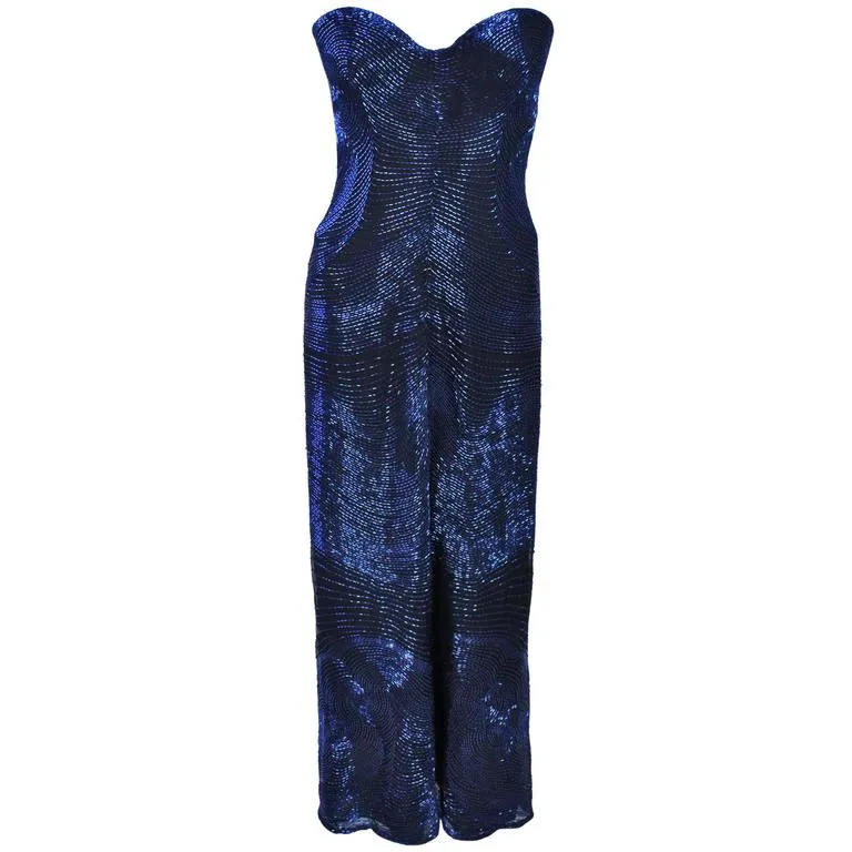 HALSTON Rare Blue Beaded Strapless Gown Size 2-6