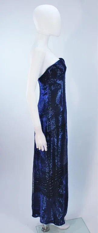 HALSTON Rare Blue Beaded Strapless Gown Size 2-6
