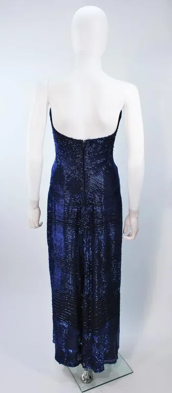 HALSTON Rare Blue Beaded Strapless Gown Size 2-6