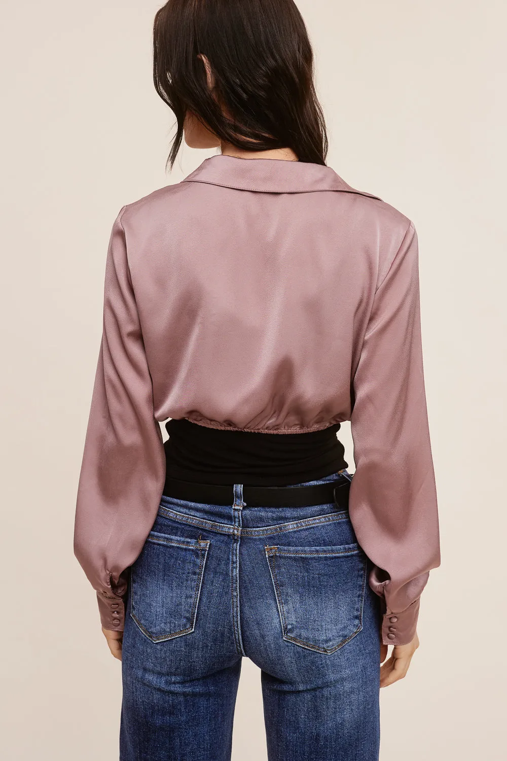 Mauve Silk Tie-Front Top