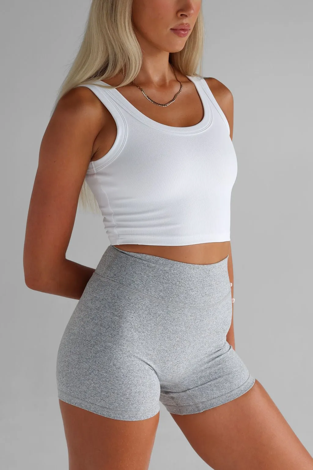 Ribbed Scoop Neck Crop - White