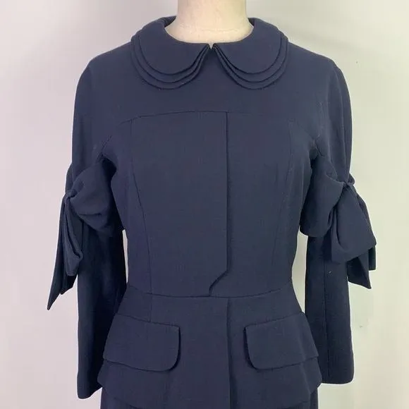 StogovaNavyBow Sleeve with Peplum Midi Dress