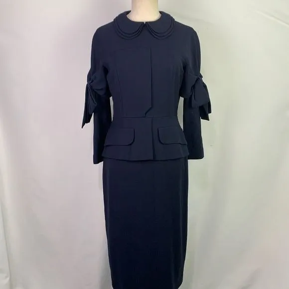StogovaNavyBow Sleeve with Peplum Midi Dress