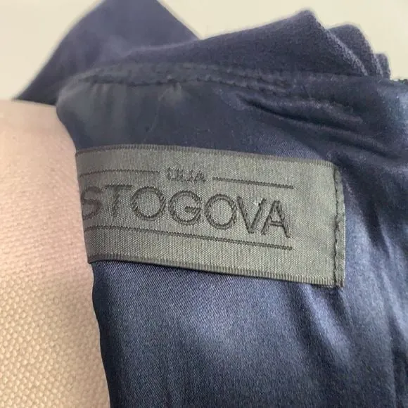StogovaNavyBow Sleeve with Peplum Midi Dress