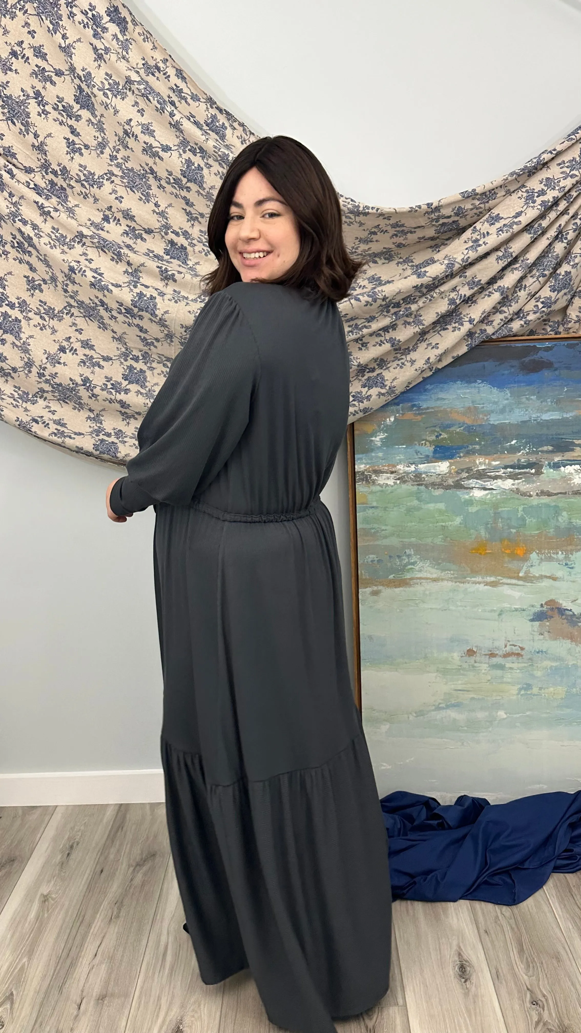 The Ribbed Maxi Drawstring Dress (Charcoal)*COMING SOON*
