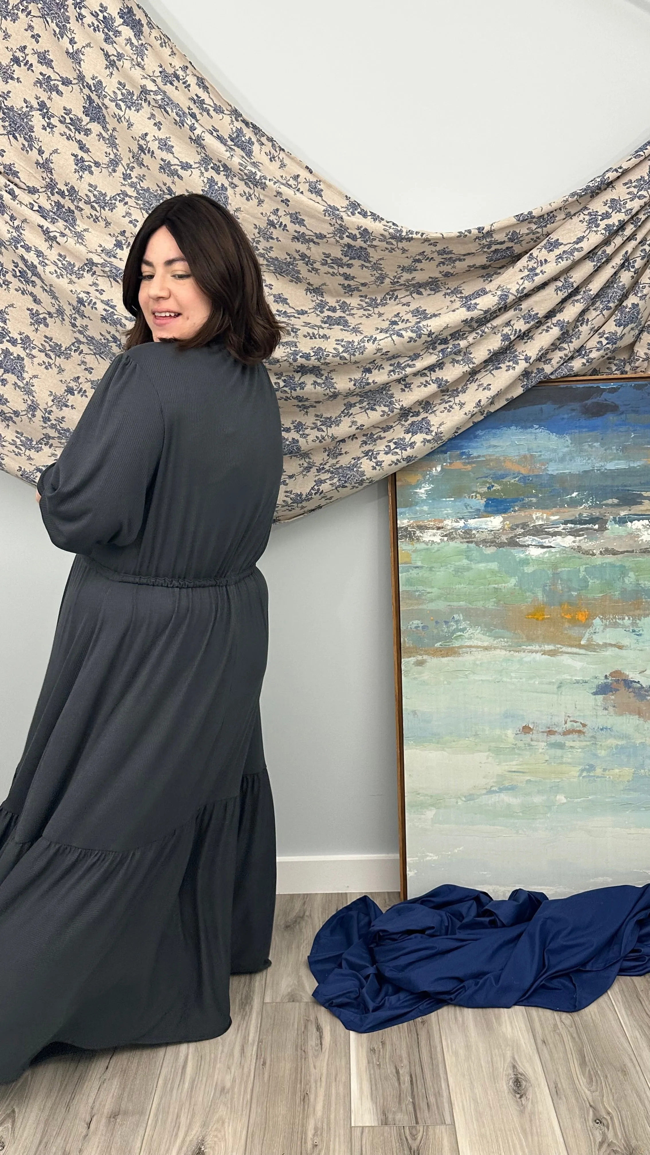 The Ribbed Maxi Drawstring Dress (Charcoal)*COMING SOON*