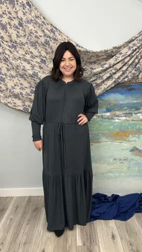 The Ribbed Maxi Drawstring Dress (Charcoal)*COMING SOON*