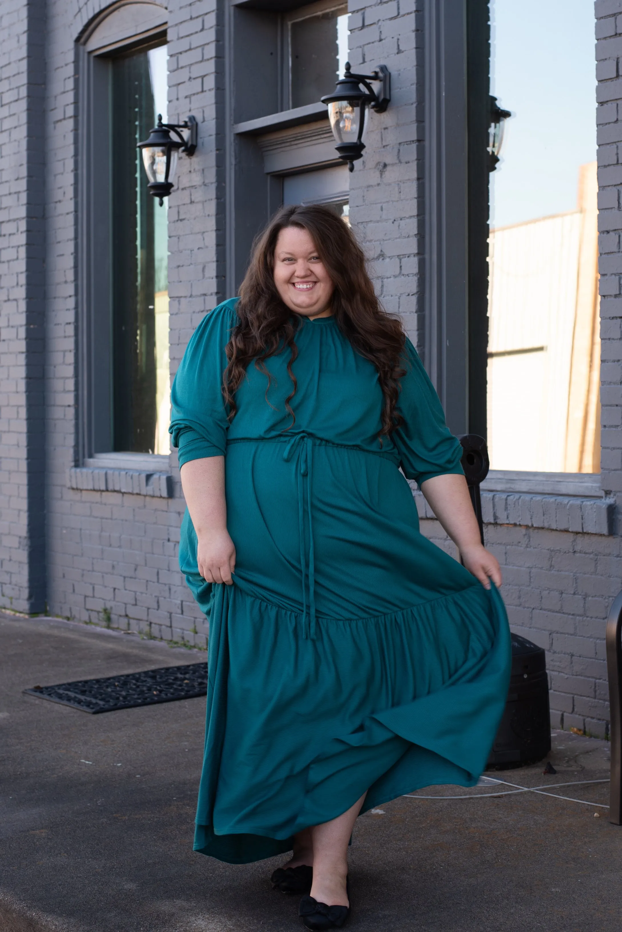 The Ribbed Maxi Drawstring Dress (Emerald)*COMING SOON*
