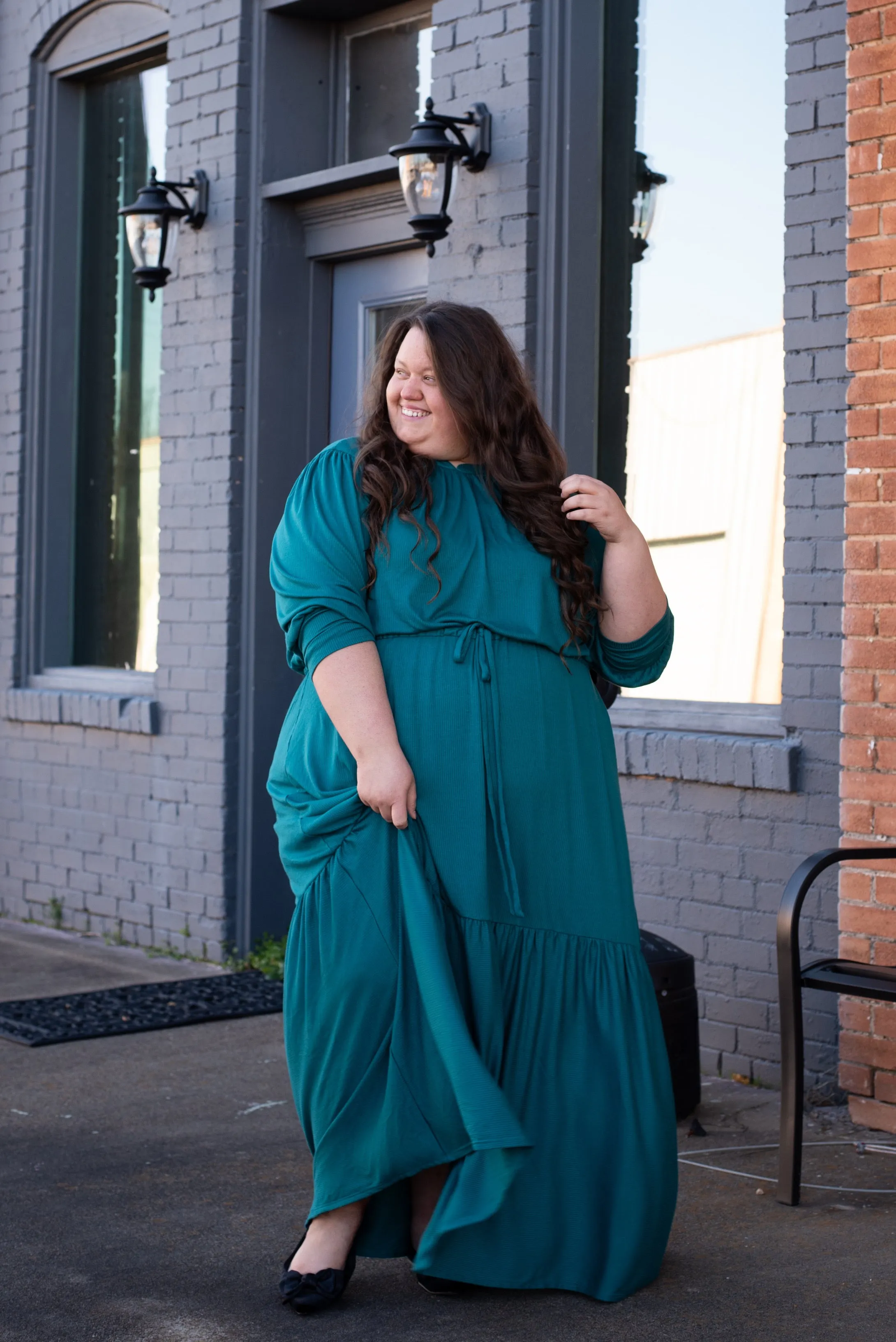 The Ribbed Maxi Drawstring Dress (Emerald)*COMING SOON*