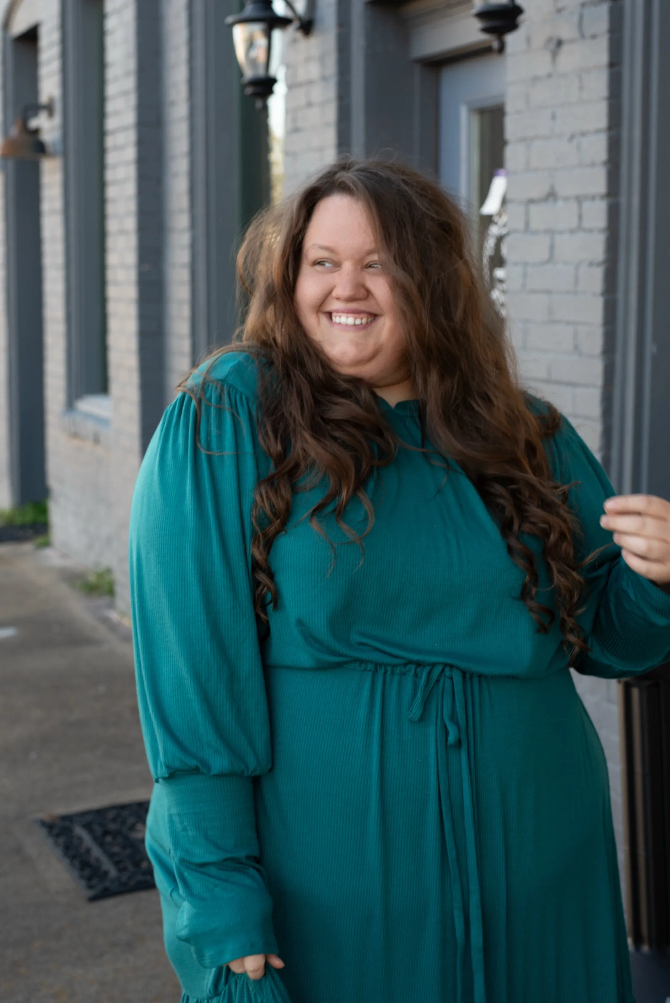 The Ribbed Maxi Drawstring Dress (Emerald)*COMING SOON*